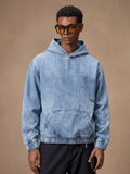 YASUYUAN Men's Light Color Denim Hooded Jacket - Loose Fit -Blend (Suitable for all-Season Wear) with Shrunk Hem & Sleeve Roll, Casual Outerwear, Machine Washable Denim Coat - Blue