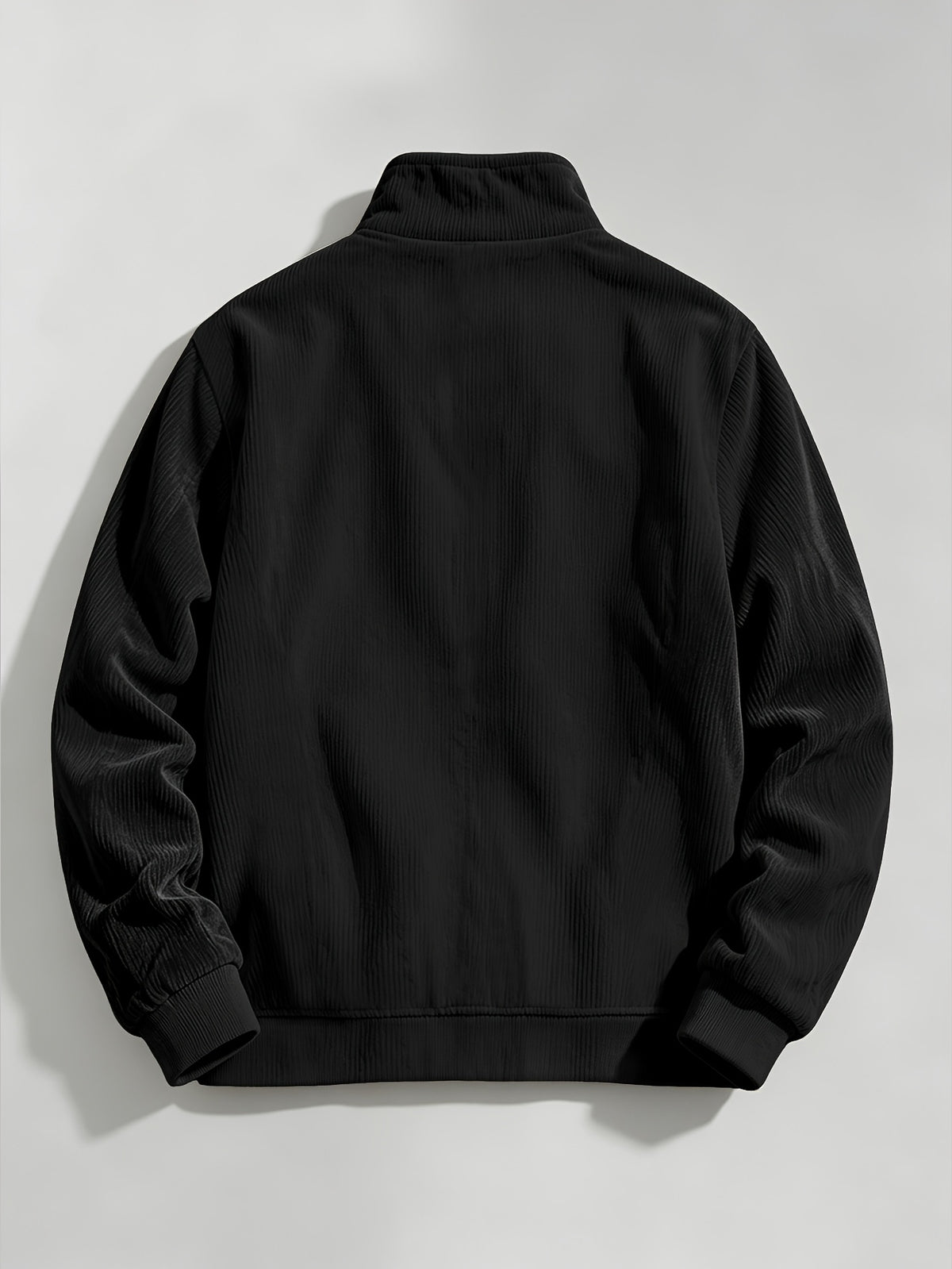 New Arrival Special 1pc Men'S Corduroy Short Stand Collar Jacket Button-Front Stand Collar Drawstring Design Chest Patch Pocket Ribbed Cuffs Hem Retro Workwear Style Autumn Winter Casual Commute Street Wear Outing Party Jacket - Black