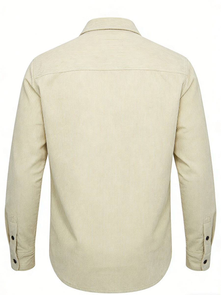 Men'S Fashion Versatile Casual Long-Sleeve Shirt, Multiple Colors Available, Pocket Design Corduroy Top Shirt Jacket - Off-white