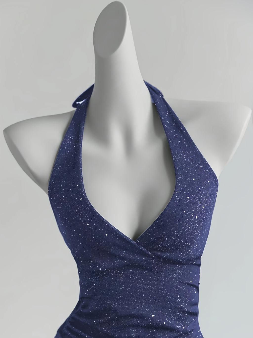 Fashion Shiny Cross-Back Halter Neck Crop Top ZLLZ - Royal Blue