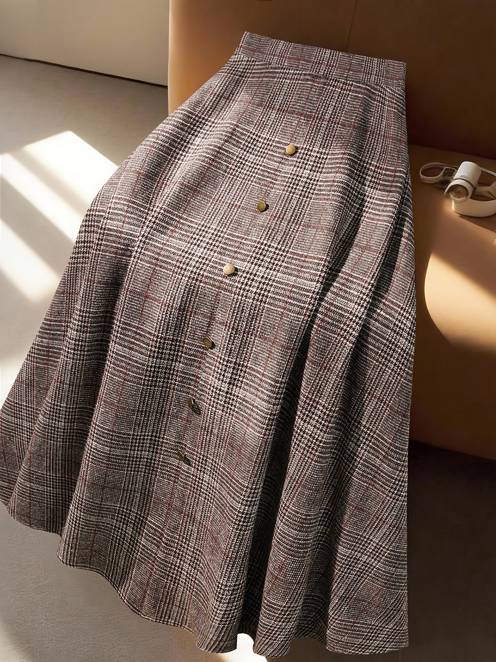 Women'S Elegant Casual Plaid A Line Skirt Autumn Winter Commuting Daily Wear - Grey