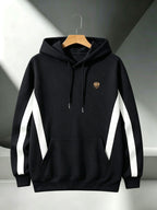 4pcs 2026 Autumn/Winter Men's Streetwear Casual Pullover Hoodie with Contrast Color Lines, Diagonal Cut, Long Sleeves, Skin-Friendly, Warm, Drawstring, Large Pocket Sweatshirt - Black + Black + Black + Black