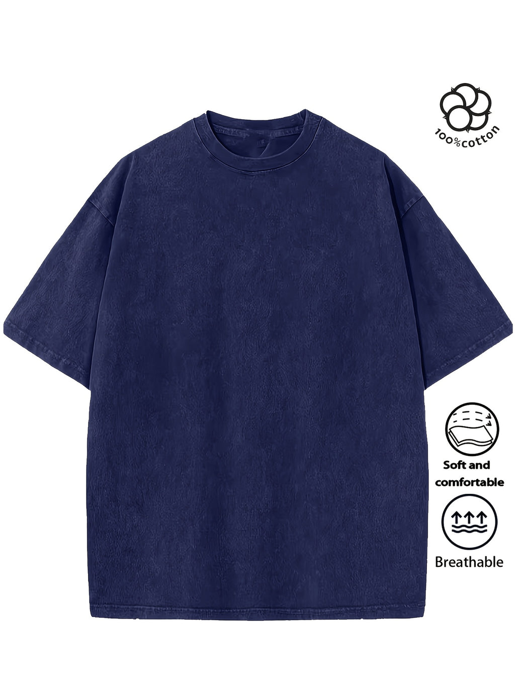 Men Heavyweight Short Sleeve T Shirt Washed Vintage Fashion Print Acid Wash Distressed Grunge Style Pure Breathable Fabric High Street Hip Hop Loose Fit Gym Fitness Workout Tops Casual Clothing 2026 - Royal Blue