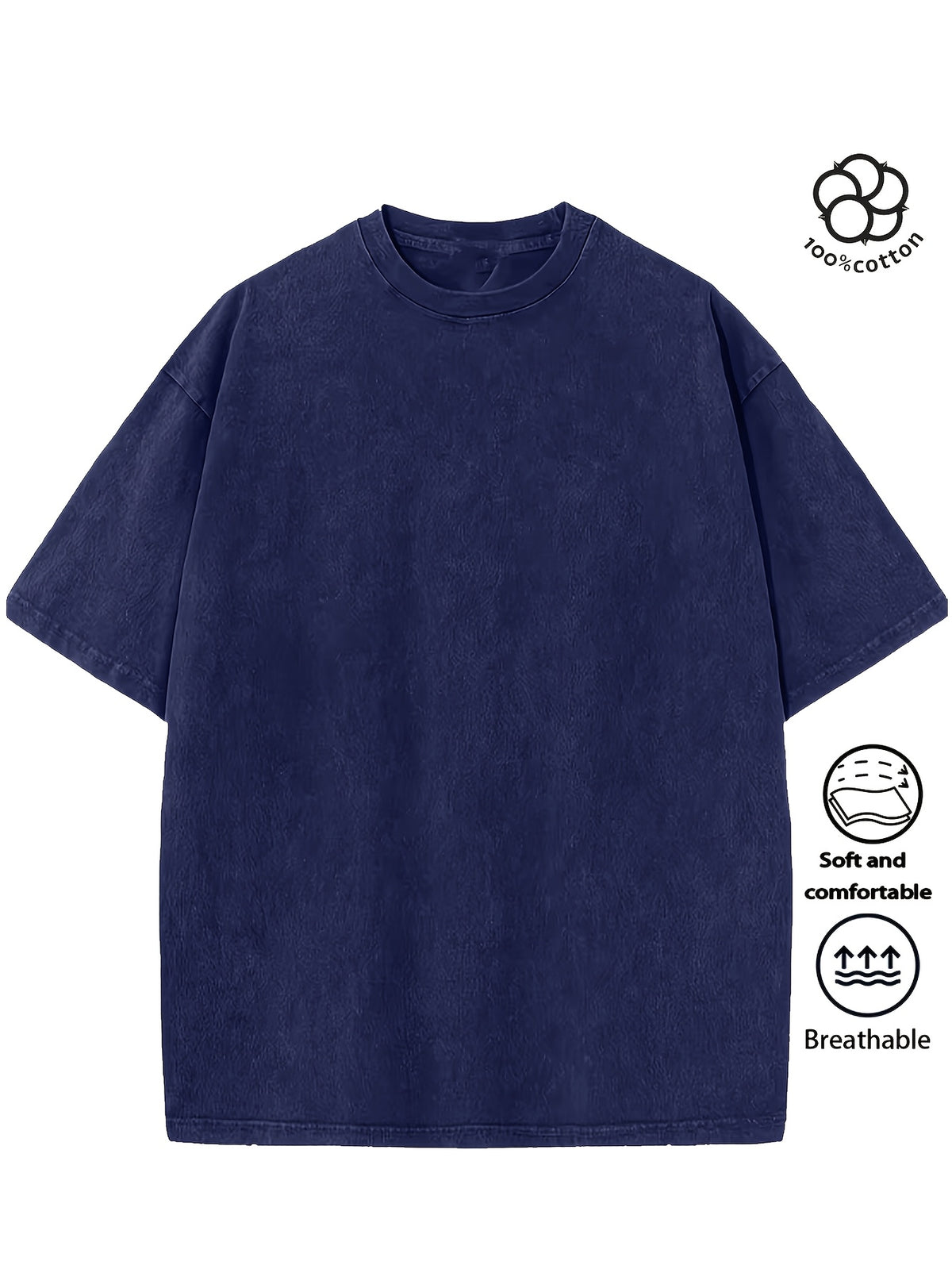 Men Heavyweight Short Sleeve T Shirt Washed Vintage Fashion Print Acid Wash Distressed Grunge Style Pure Breathable Fabric High Street Hip Hop Loose Fit Gym Fitness Workout Tops Casual Clothing 2026 - Royal Blue