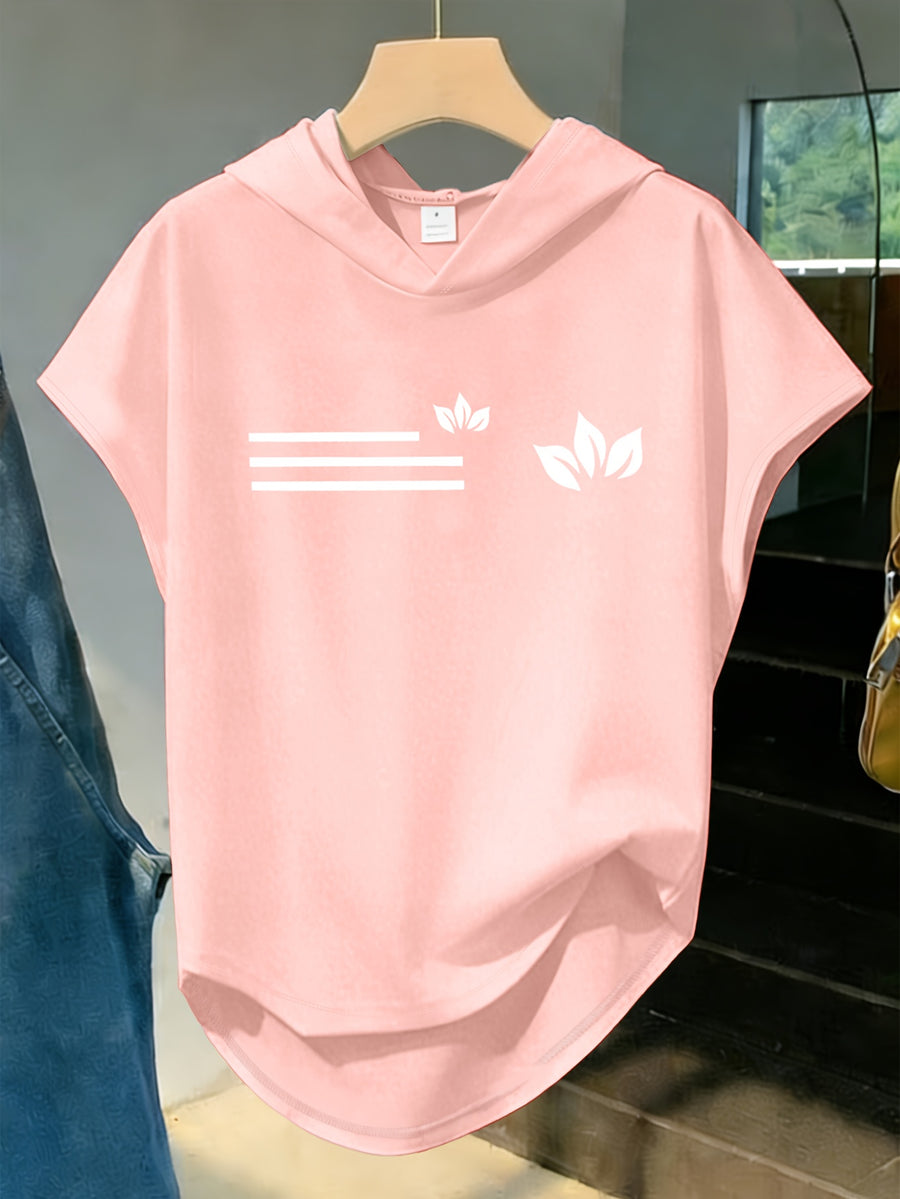 1pc Women's Y2K Hooded Short Sleeve T-Shirt - Soft Loose Fit Blouse Top with Hood, Machine Washable Suitable for Gym, Casual & Casual Attire, - Layering Piece, Non- Basic Wardrobe Essential - Pink Color