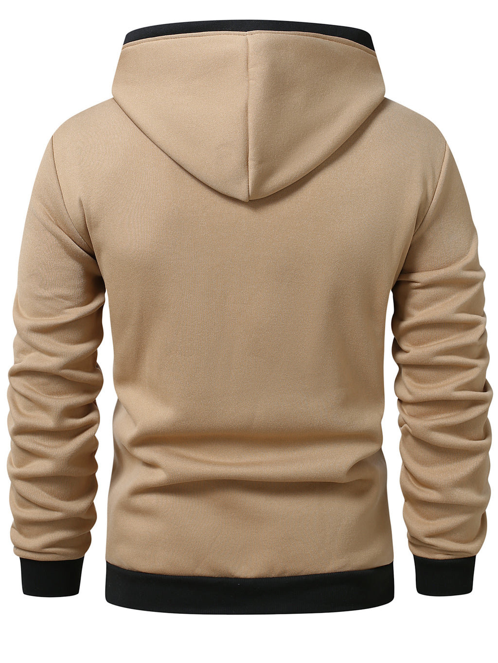 Men'S Color-Block Hooded Cardigan College Style Sweatshirt Casual Fashion Jacket Design Black Pattern Print Fleece Warm Autumn And Winter Long-Sleeved Top - Khaki