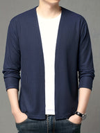 Men's Spring Casual Fashion Cardigan Jacket, for Home and Leisure, Skin-friendly and Comfortable, Versatile and Stylish - Navy Color