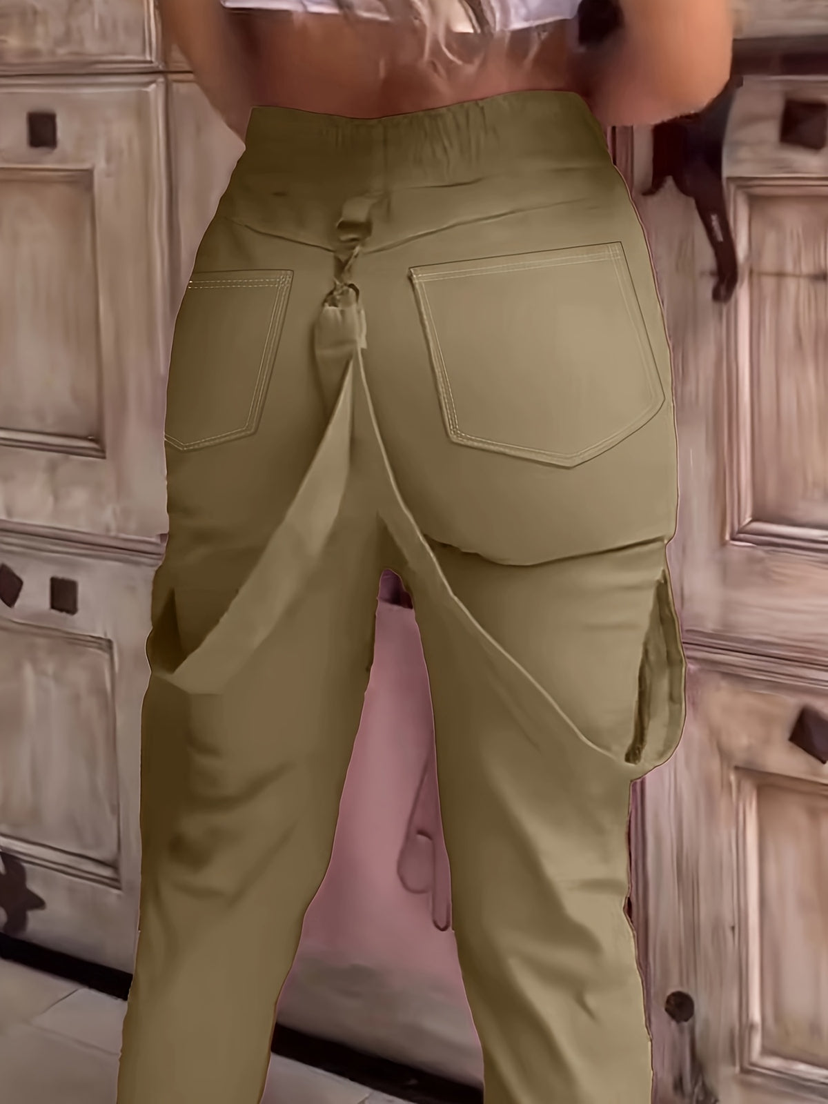 2026 Spring And Summer New Casual Women'S High-Waisted Pants with Solid Color Pocket Design And Elegant Suspenders, Perfect for Casual Outings And Dates - Khaki