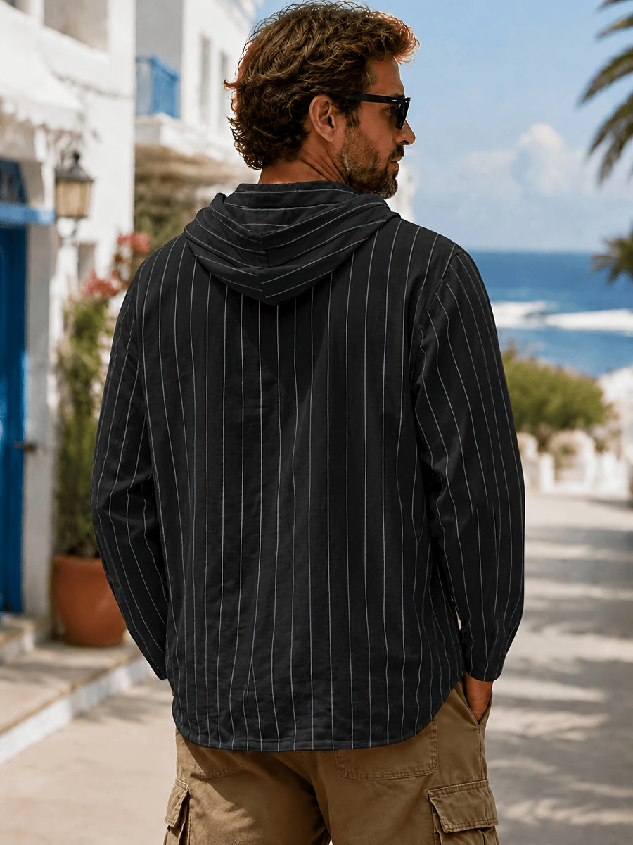 Men'S Vertical Striped Cardigan Trendy Brand Casual Mesh Open Front American Vintage Vertical Striped Hooded Men'S Street Individual Breathable Mesh Contrast Zipper Hoodie European Men'S Light Luxury Vertical Hooded Jacket Trendy Slim Athletic - 1pc Black