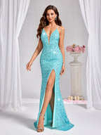 SL0817006 Ling Shan Directional - Fashionable Elegant Party Evening Dress - Light Blue L10003 - Light Blue