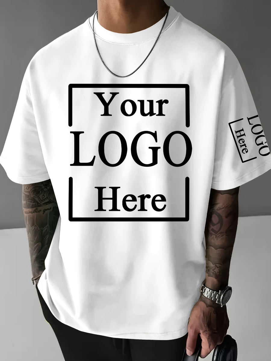 Custom T-Shirts / - "My T-Shirt, My Choice" Design Your Own with Text//Logo Suitable for Team Uniforms, Music Festival Outfits, Gifts for Him, Short Sleeve Round Neck Loose Fit Machine Washable T-Shirt - White