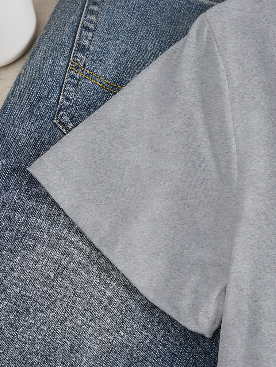 Letter Print T-shirt, Short Sleeve Crew Neck Casual Top for Summer & Spring, Women's Clothing - Light Grey