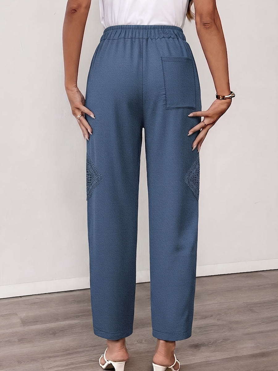Fashionable Plus-Size Women'S Loose Pants with a Faux Drawstring, Suitable for Commuting, Vacations, Parties, And Sports, Featuring Pockets, Ideal for Everyday Wear - Dark Blue 1