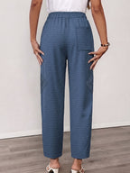 Fashionable Plus-Size Women'S Loose Pants with a Faux Drawstring, Suitable for Commuting, Vacations, Parties, And Sports, Featuring Pockets, Ideal for Everyday Wear - Dark Blue 1