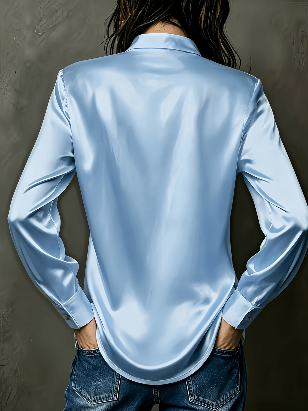 Women's All-Season Commuter Satin Shirt - Light Blue