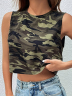 Women'S Camouflage Print Short Sleeve Sleeveless T-Shirt - Mixed colors