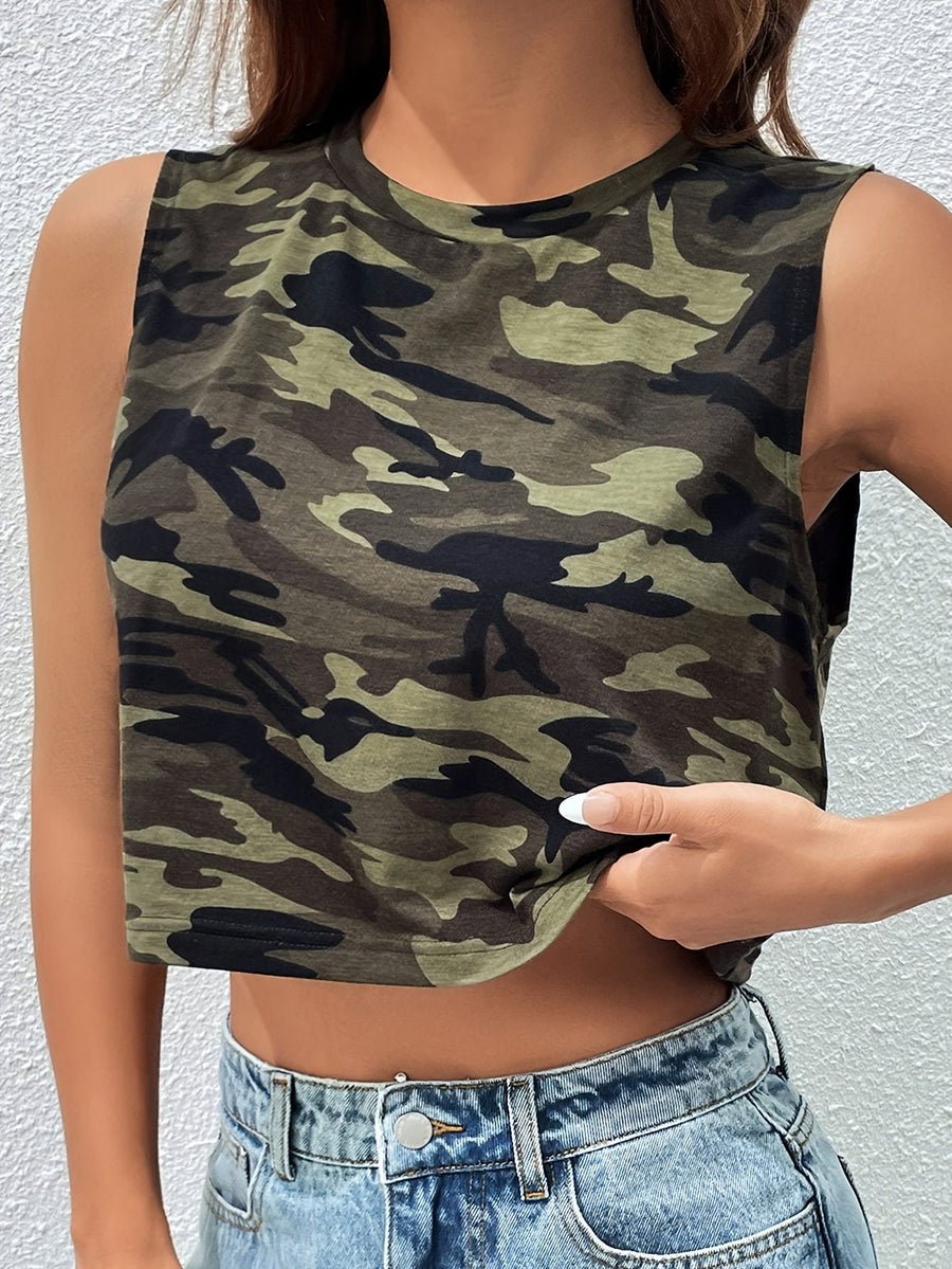 Women'S Camouflage Print Short Sleeve Sleeveless T-Shirt - Mixed colors