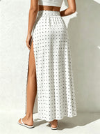 Women's High-Waist Skirt with Dual Slit Draped Design - Solid Color Stretchable Midi Skirt Suitable for Daily Commute, Dates, Parties, Machine Washable Spring Summer Fall Outfits, Non- Elastic Skirt for & Vacations - White Wave Point