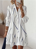 Elegant Women's Temperament Shirt Dress with Abstract Line Print, Flowy Loose-fit Shirt Dress, French-Style Relaxed Long-Sleeve Shirt Dress, Figure-Flattering Commuter Dress - Mixed colors
