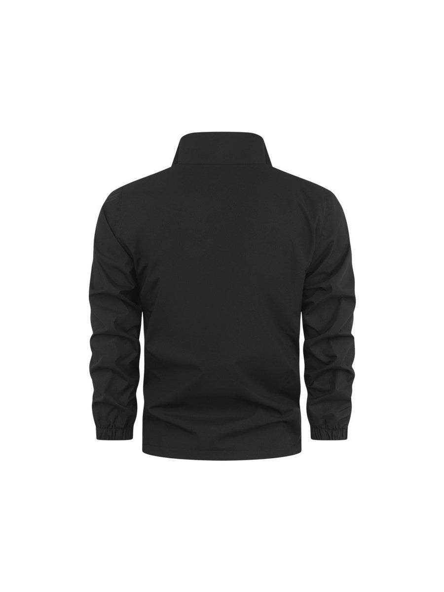 Men'S Triangle Mountain Sports Letter Print Stand-Up Collar Jacket, Anti-Pilling Smooth Lightweight Fabric, Casual Athletic Outerwear, Suitable for Daily Exercise And Commuting, Spring Fall Men'S Jacket - Black