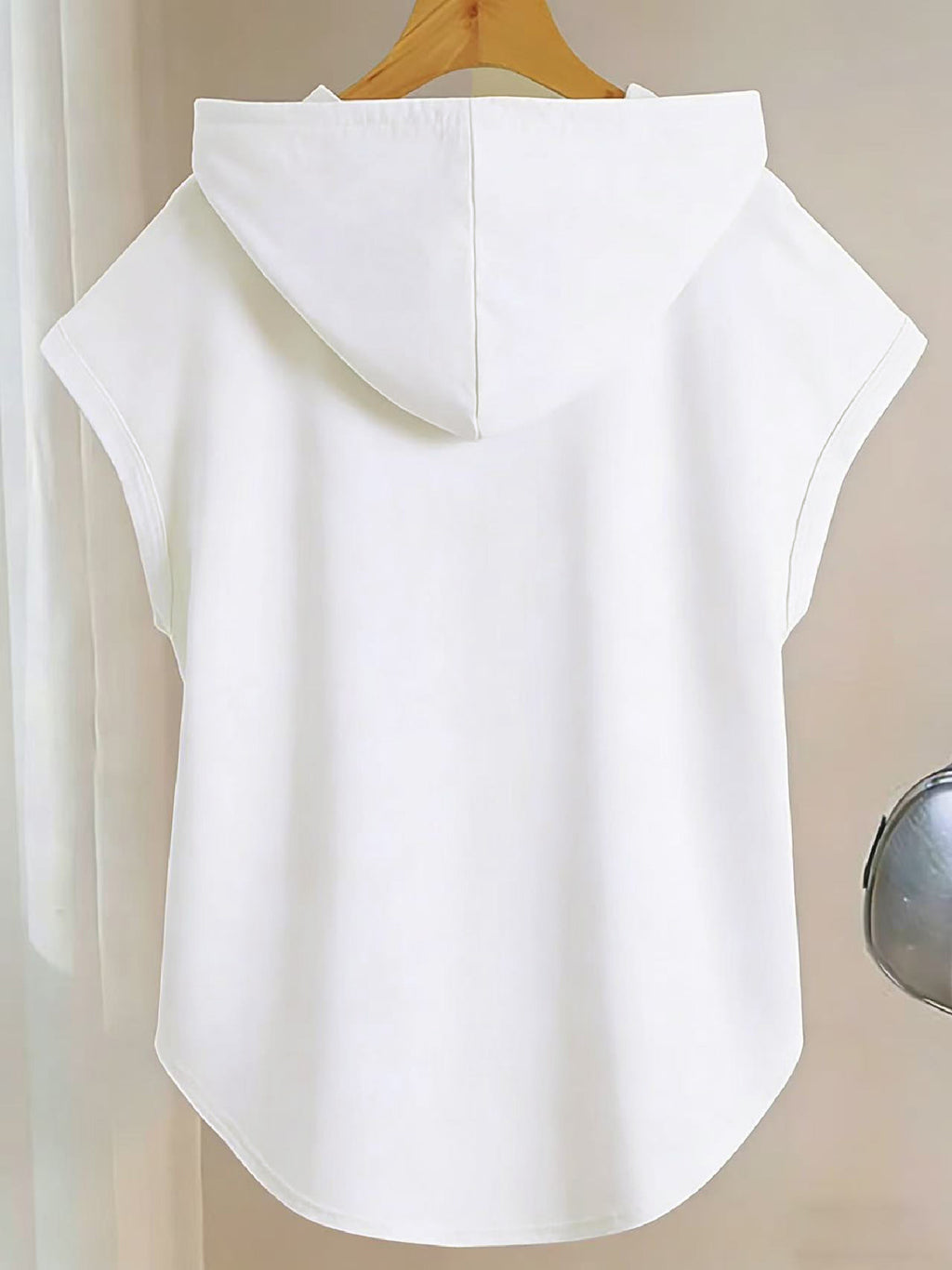 Y Style Hooded T-Shirt, Y2K Style Sleeveless Hooded T-Shirt, Lightweight Curved Hem T-Shirt Suitable for Casual Daily Wear - White
