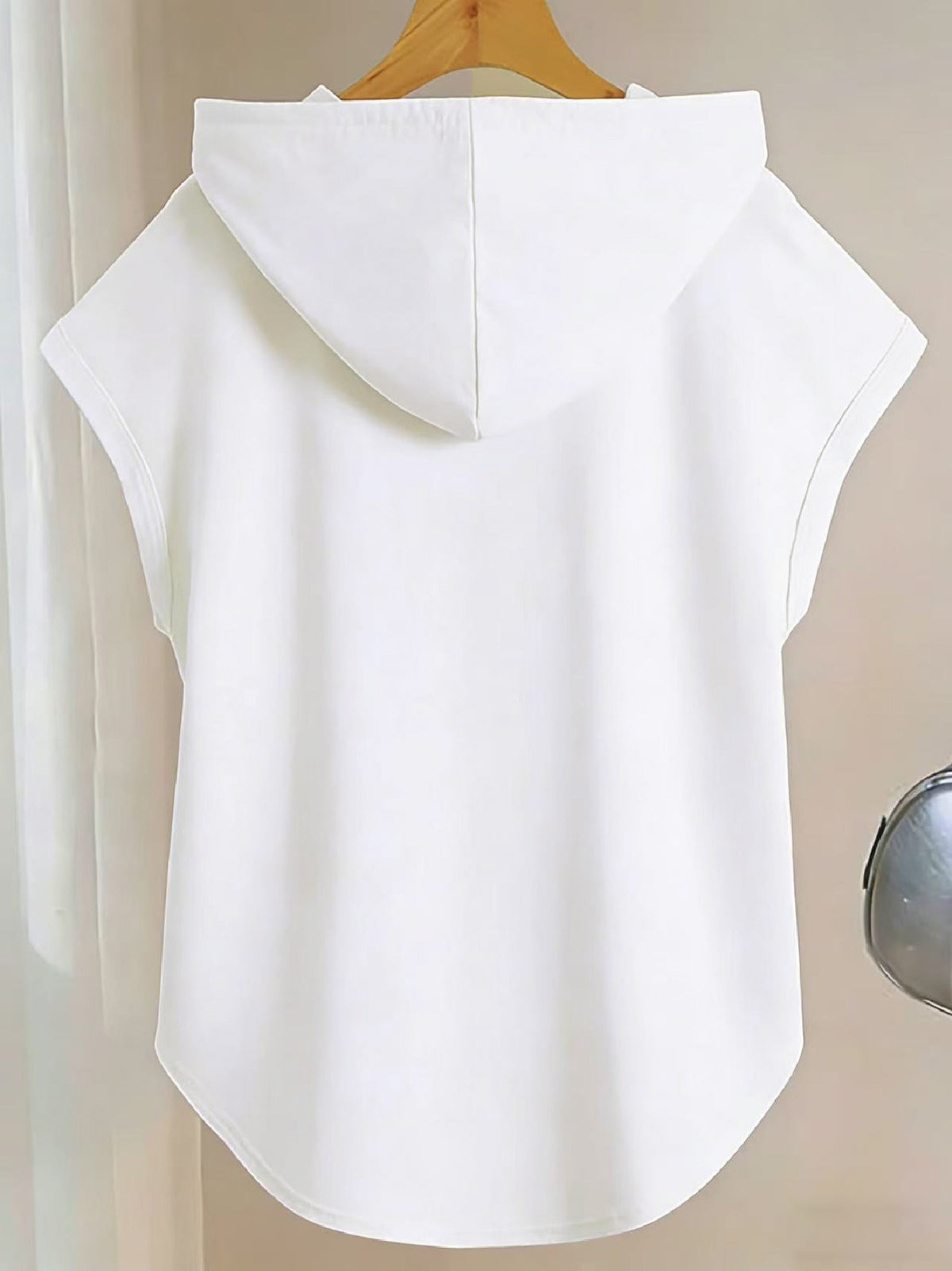 Y Style Hooded T-Shirt, Y2K Style Sleeveless Hooded T-Shirt, Lightweight Curved Hem T-Shirt Suitable for Casual Daily Wear - White