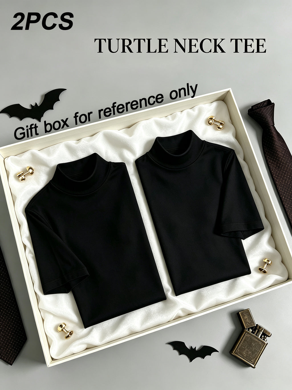 Men'S Short Sleeve High Neck Work And T-Shirt, Men'S Top, Casual Workwear, Suitable for Work Scenarios - Black