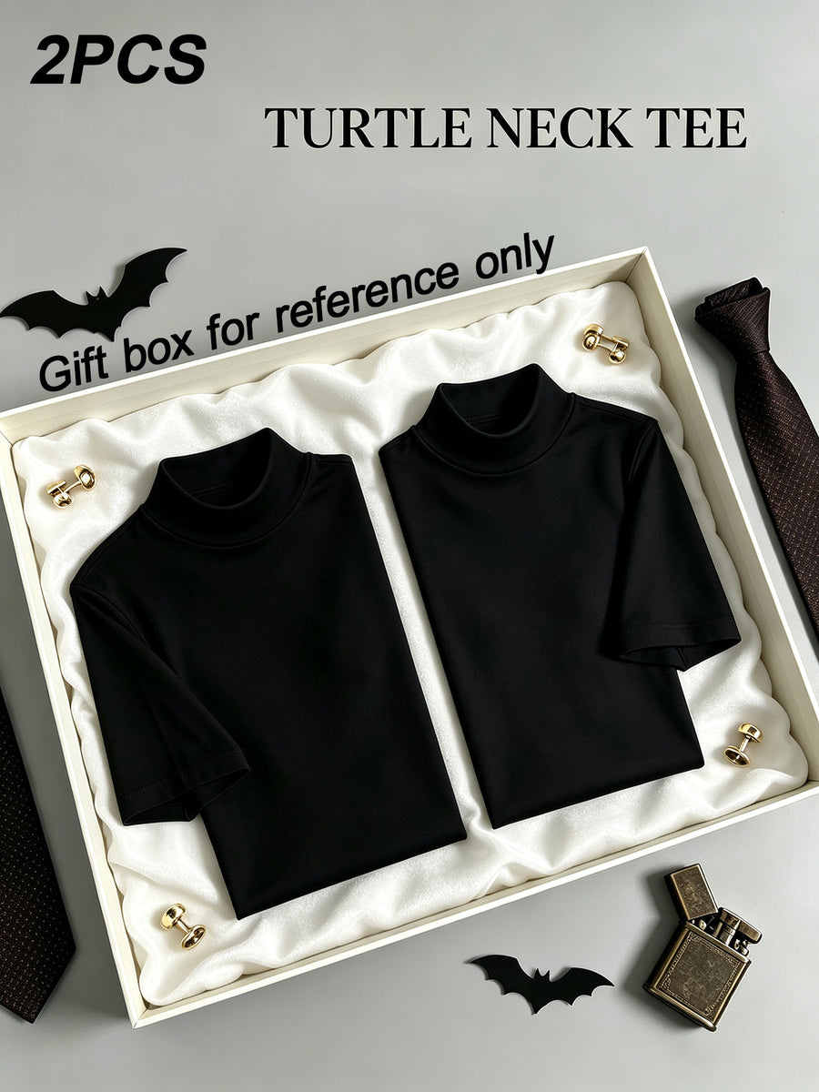 Men'S Short Sleeve High Neck Work And T-Shirt, Men'S Top, Casual Workwear, Suitable for Work Scenarios - Black