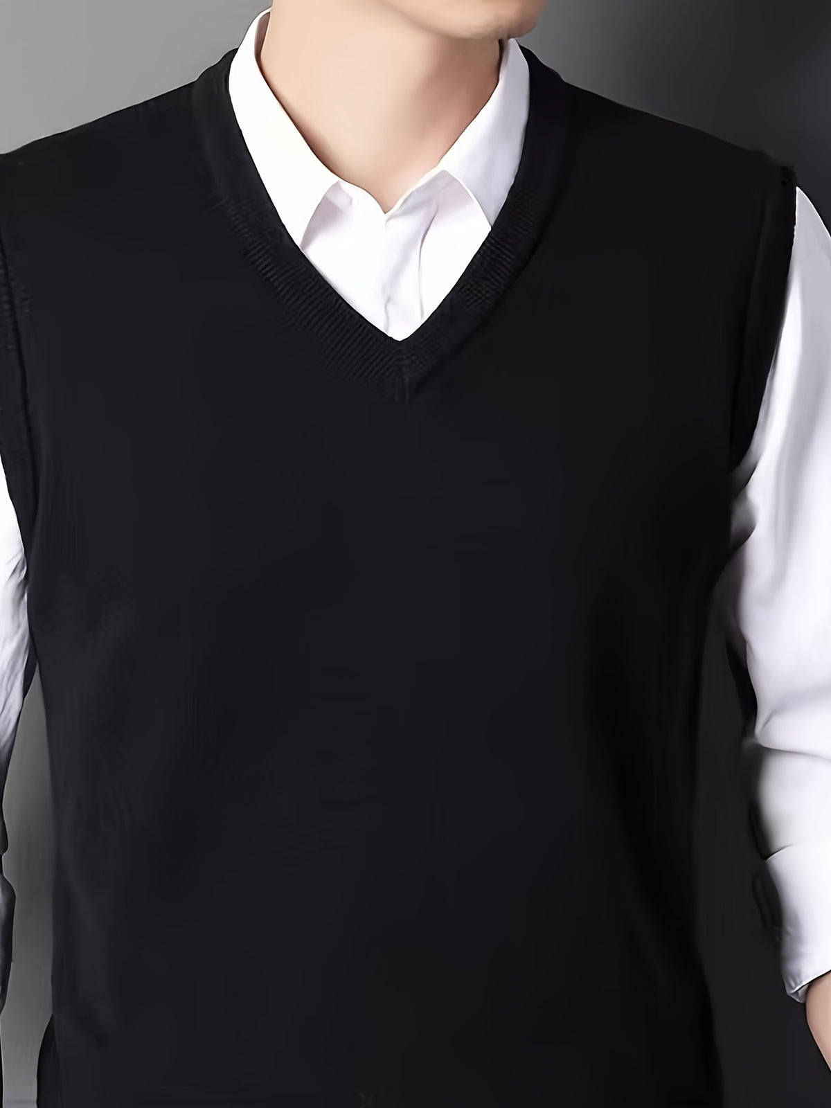 Men's Sleeveless Knit V-neck Vest, a Warm Fabric Suitable for Classic Gentleman's Wear, Autumn/winter Style - Black