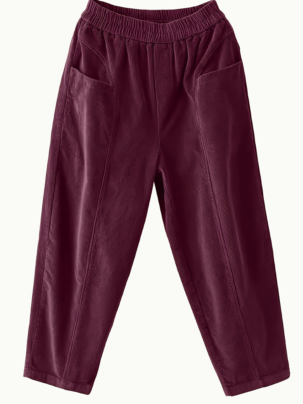 Plus Size - Plus Size - Women'S Elegant Wide-Leg Corduroy Harem Pants - Tapered Design with Pockets, All-Season Corduroy Trousers, Suitable for Casual And Formal Occasions - Burgundy