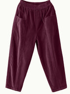 Plus Size - Plus Size - Women'S Elegant Wide-Leg Corduroy Harem Pants - Tapered Design with Pockets, All-Season Corduroy Trousers, Suitable for Casual And Formal Occasions - Burgundy