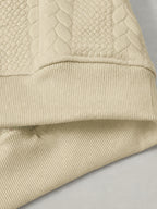 Men's Autumn/Winter Solid Color Cable Knit Textured Fleece-Lined Sweatshirt, Heavyweight Plush Fleece Thickened Lining, Cold-Proof Casual Crew Neck Pullover Base Layer - Apricot