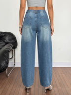 Women's Elegant and Trendy Bucket-Design Stretch Jeans - Blue