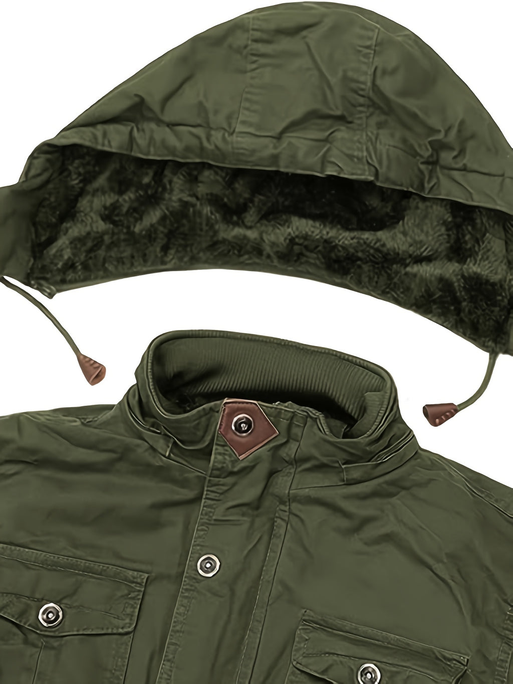 Men'S Winter Fleece-Lined Hooded Jacket - Thick Warm Insulated, Multiple Pockets, 100% Polyester Casual Coat, Machine Washable Regular Fit for Autumn/Winter Outdoor Wear, Winter Outerwear - fern green