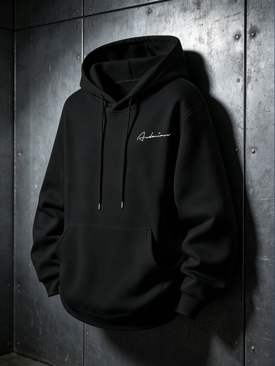 Retro American Hand-Signed Small Label Hooded Sweatshirt Men'S with Hood Casual Street Trendy All-Match Long Sleeve Top Casual Wear Hoodie Winter Clothes for Men - Black