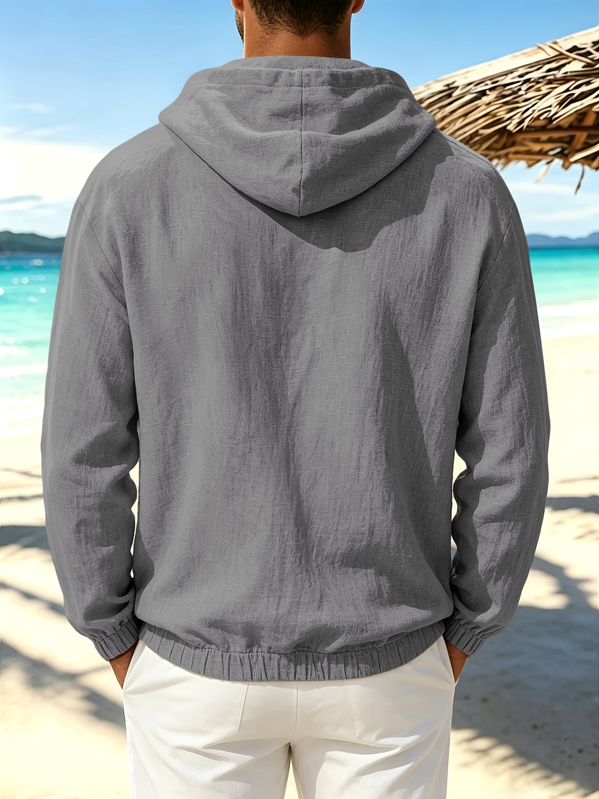 Men'S Spring Autumn New Thin Solid Linen Lightweight Hooded Sweatshirt Casual Commute Outing Fitness Party Street Fashion Athletic Casual Large Pocket Long Sleeve Hooded Top - Silvery Grey
