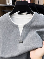 Men's 2-in-1 Look V-Neck Sweatshirt, Loose Drop Shoulder, Casual Pullover Long Sleeve, Suitable for Daily Commuting and Leisure. -SINBOS - Medium Gray