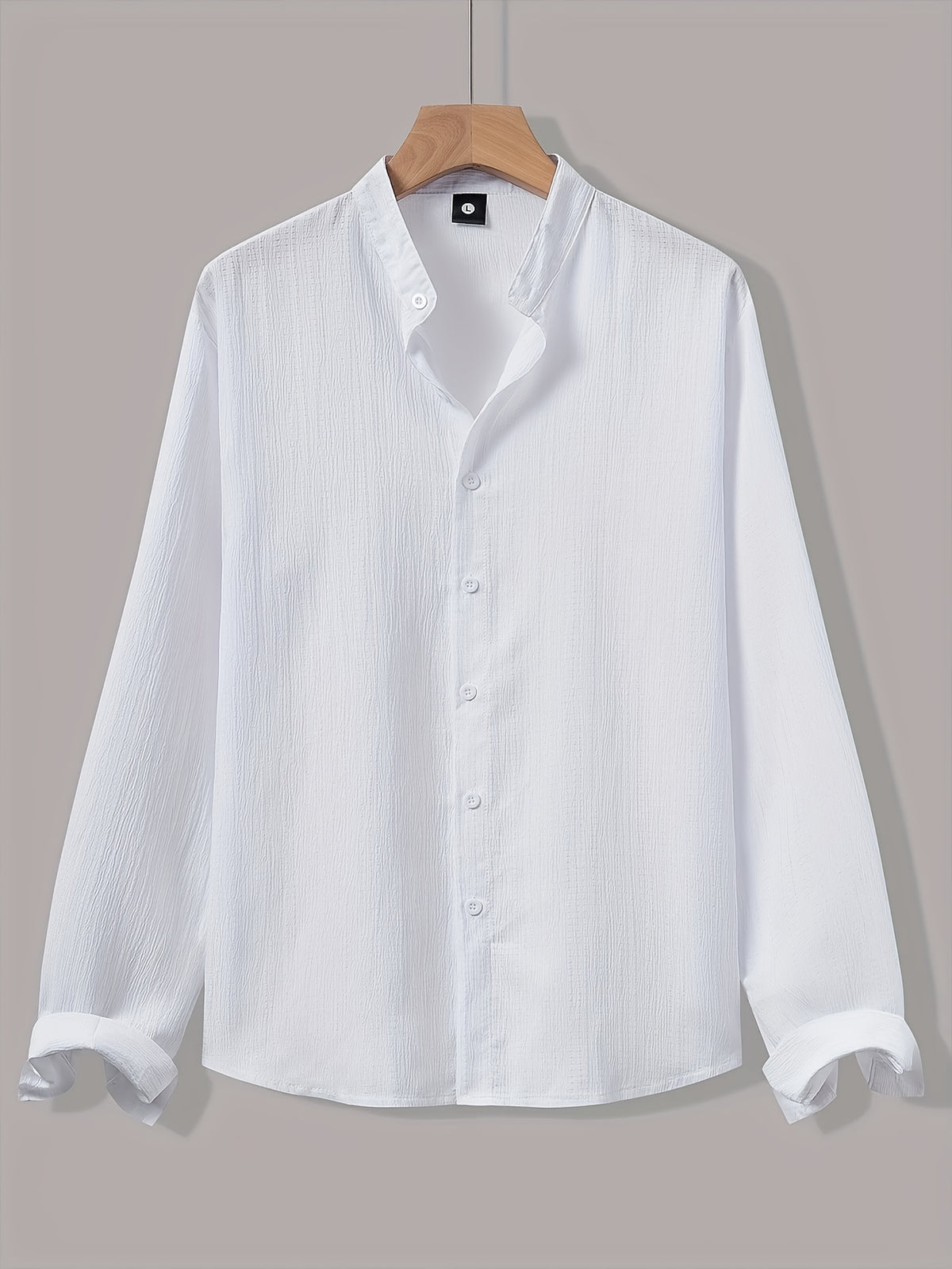 [Qiaoximei OBM] Men'S Clothing New Stand-Collar Solid Color Long Sleeve Shirt, Easy Stand-Collar Design, Spring Autumn Winter High-Quality Men'S Long Sleeve Button-Up Shirt - Suitable for Outdoor Leisure Vacation Travel Formal - White