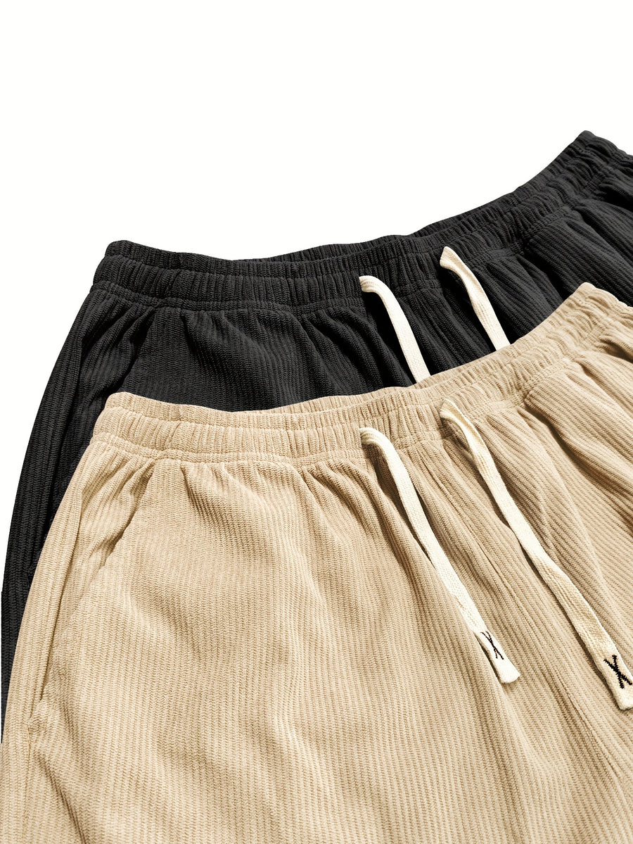 2-Pack Women'S Elegant Casual Fashion Corduroy Pants | Lightweight, All-Season Comfort, Solid Color with Pockets, Suitable for Various Occasions - Black + Khaki