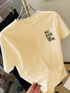 Front And Back Adventure Spirit, Inspirational Slogan Print Round Neck Women'S Short-Sleeved T-Shirt, Casual And Comfortable, Soft And Breathable, Classic Design, Versatile for Everyday Wear, Good Elasticity, Suitable for All Seasons - Apricot