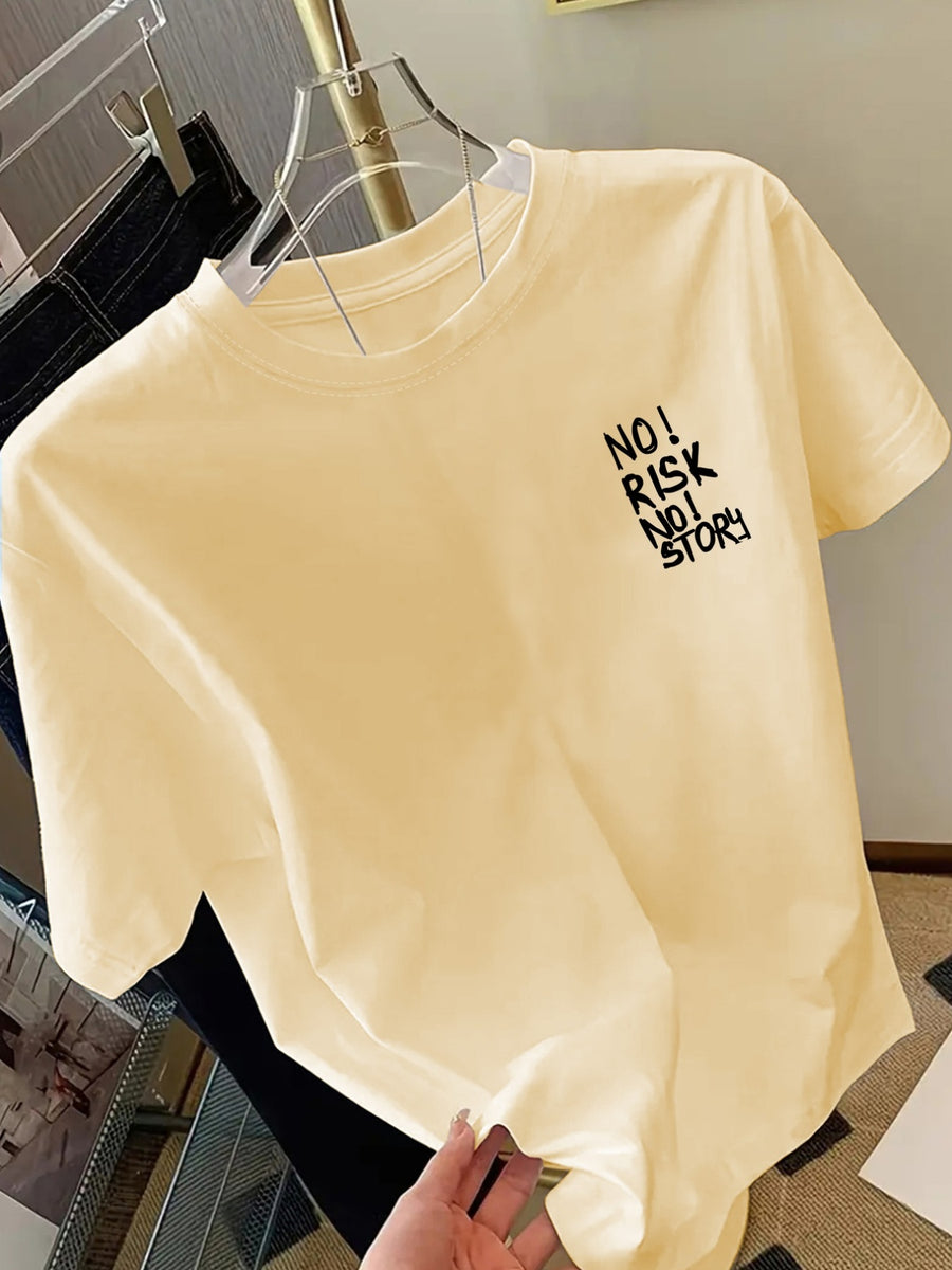 Front And Back Adventure Spirit, Inspirational Slogan Print Round Neck Women'S Short-Sleeved T-Shirt, Casual And Comfortable, Soft And Breathable, Classic Design, Versatile for Everyday Wear, Good Elasticity, Suitable for All Seasons - Apricot