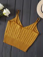 Women'S Stretchy Tank Top - V-Neck Sleeveless Casual Vest with Ribbed Texture, Beige, Versatile for Layering or Standalone Outfits, Allseason Apparel | Vneck Design | Construction, Ladies Tank Tops - Yellow