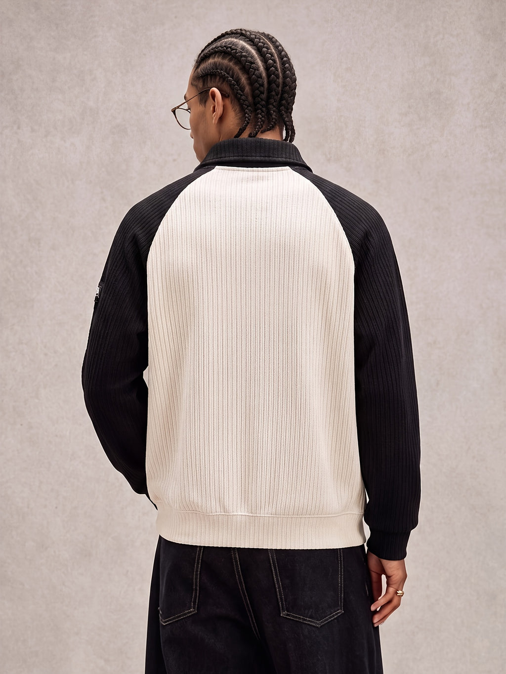 Men'S Raglan Sleeve Color Block Polo Sweatshirt Daily Casual Going-Out Streetwear Vintage Retro Y2K Button Placket Ribbed Knit Texture Ribbed Cuffs Hem Spring Autumn Regular Fit Long Sleeve Black Knit Pullover Top - Off-white