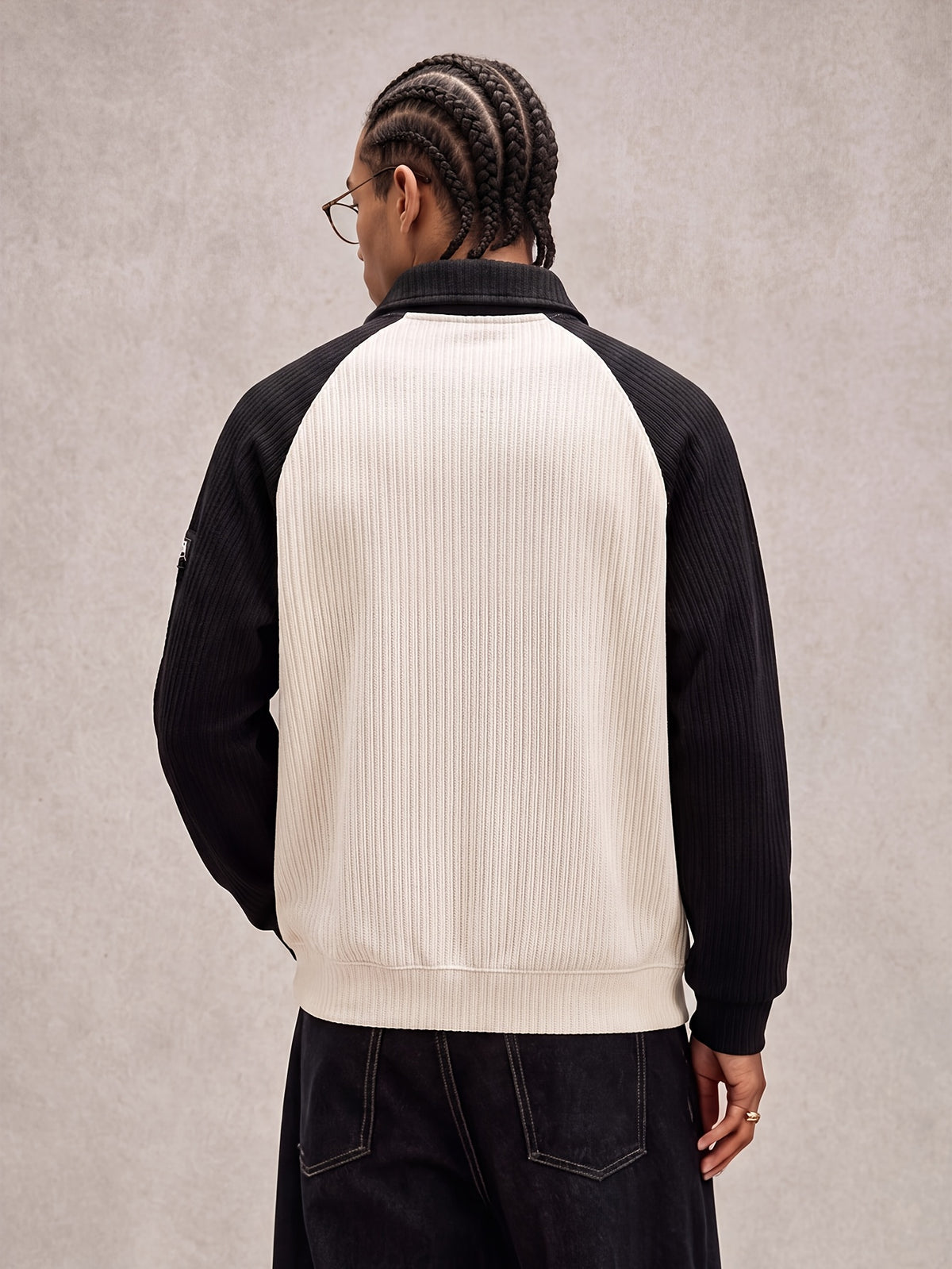 Men'S Raglan Sleeve Color Block Polo Sweatshirt Daily Casual Going-Out Streetwear Vintage Retro Y2K Button Placket Ribbed Knit Texture Ribbed Cuffs Hem Spring Autumn Regular Fit Long Sleeve Black Knit Pullover Top - Off-white