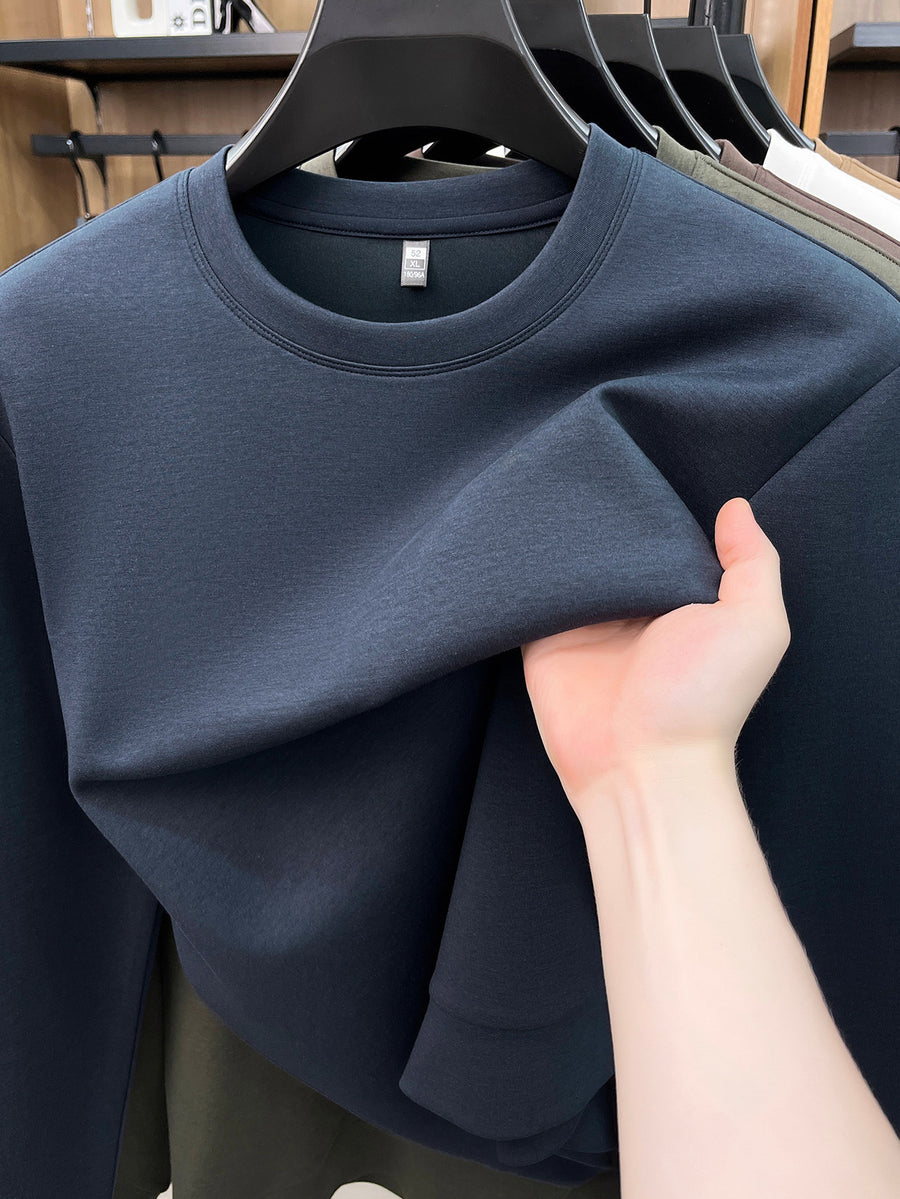 Spring And Autumn High Quality Round Neck Long Sleeve Base Layer Versatile Casual Solid Color Men'S Sweater, Home Casual Inner Wear Skin-Friendly Warm Multi-Color Available Men'S Top, Durable Comfortable Pullover LS3351 - Navy Color