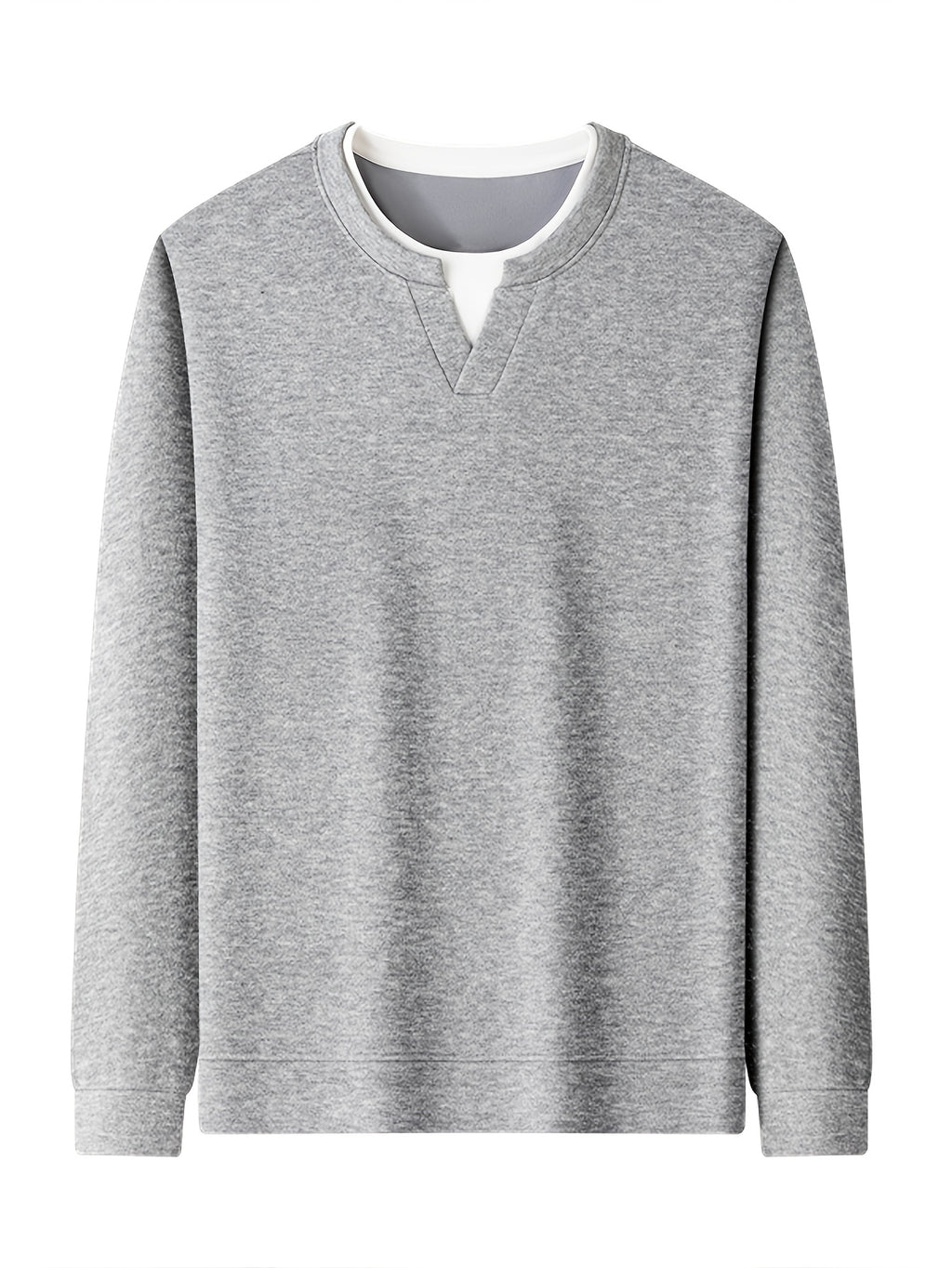 Men'S V-Neck Faux Two-Piece Long Sleeve Sweatshirt, Suitable for Commute And Casual Wear, Outerwear And Inner Wear, Regular Shoulder Long Sleeve Pullover Sweatshirt - SINBOS - Smoke Grey