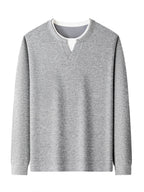 Men'S V-Neck Faux Two-Piece Long Sleeve Sweatshirt, Suitable for Commute And Casual Wear, Outerwear And Inner Wear, Regular Shoulder Long Sleeve Pullover Sweatshirt - SINBOS - Smoke Grey