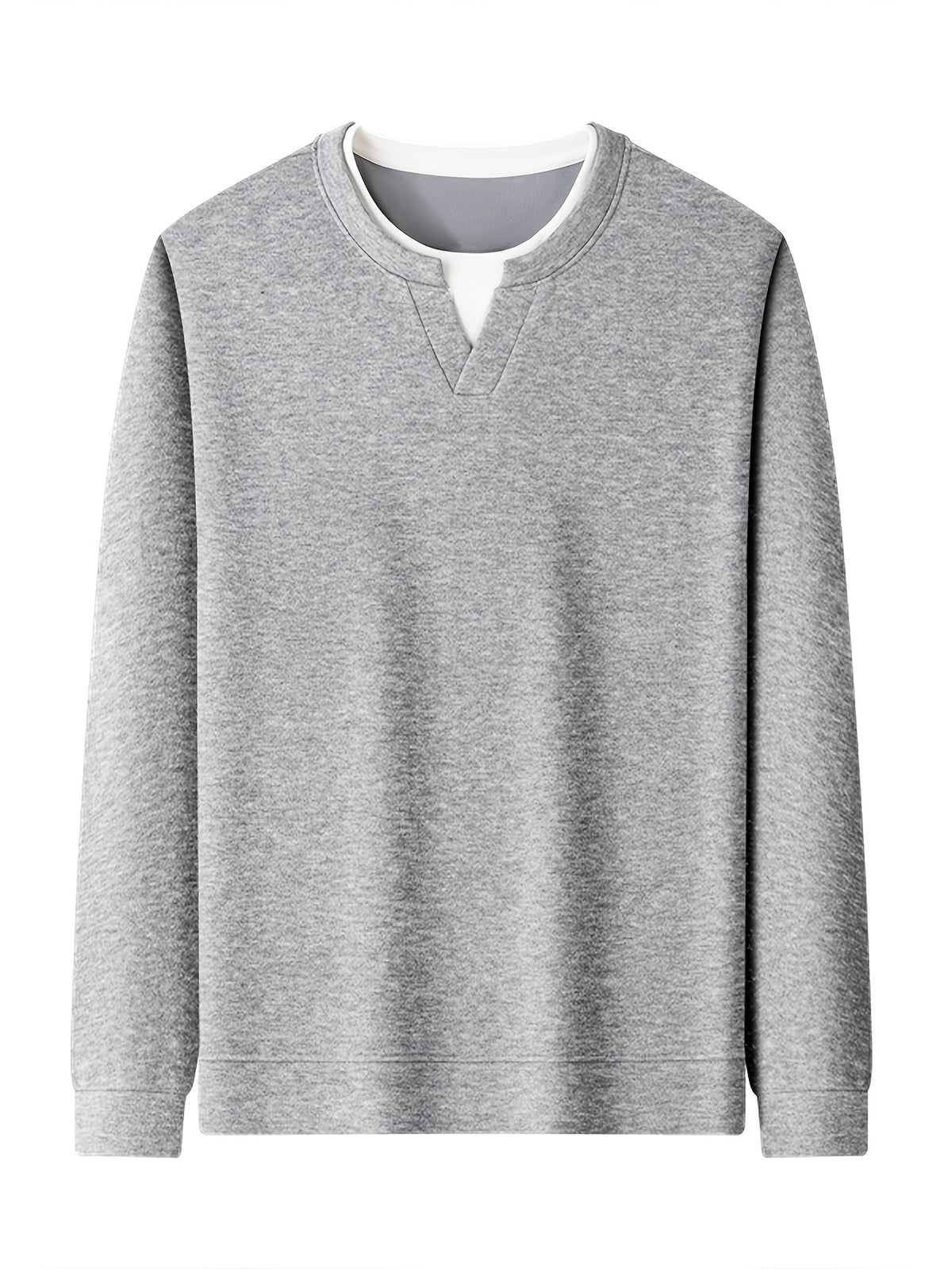 Men'S V-Neck Faux Two-Piece Long Sleeve Sweatshirt, Suitable for Commute And Casual Wear, Outerwear And Inner Wear, Regular Shoulder Long Sleeve Pullover Sweatshirt - SINBOS - Smoke Grey