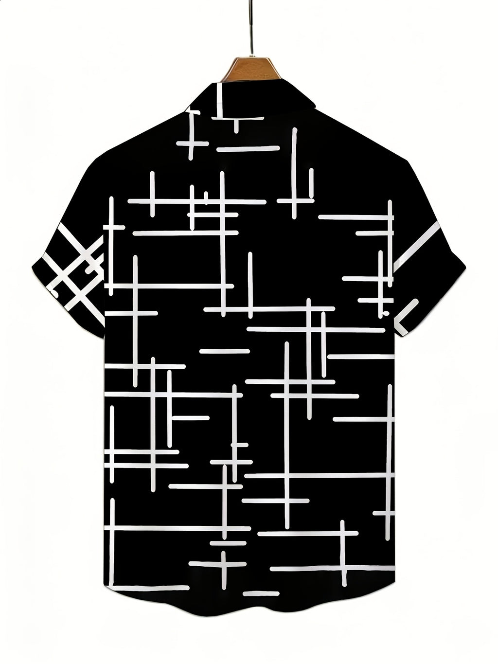 Men's Minimalist Geometric Short-Sleeve Shirt, Cool Street Style, All-Over Black and White Contrasting Line Print, Loose Fit Top, Suitable for Streetwear, Casual, and Daily Wear - Mixed colors