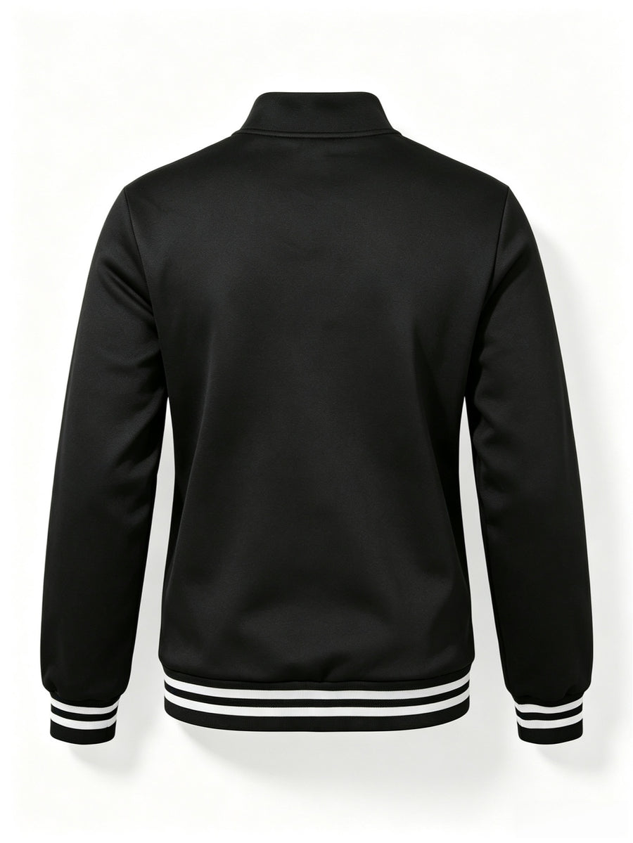 Men's Half-Zip Stand Collar Sweatshirt with Double Wing Pattern Chest Print, Striped Ribbed Cuffs, Loose Fit Athletic Casual Pullover - Black